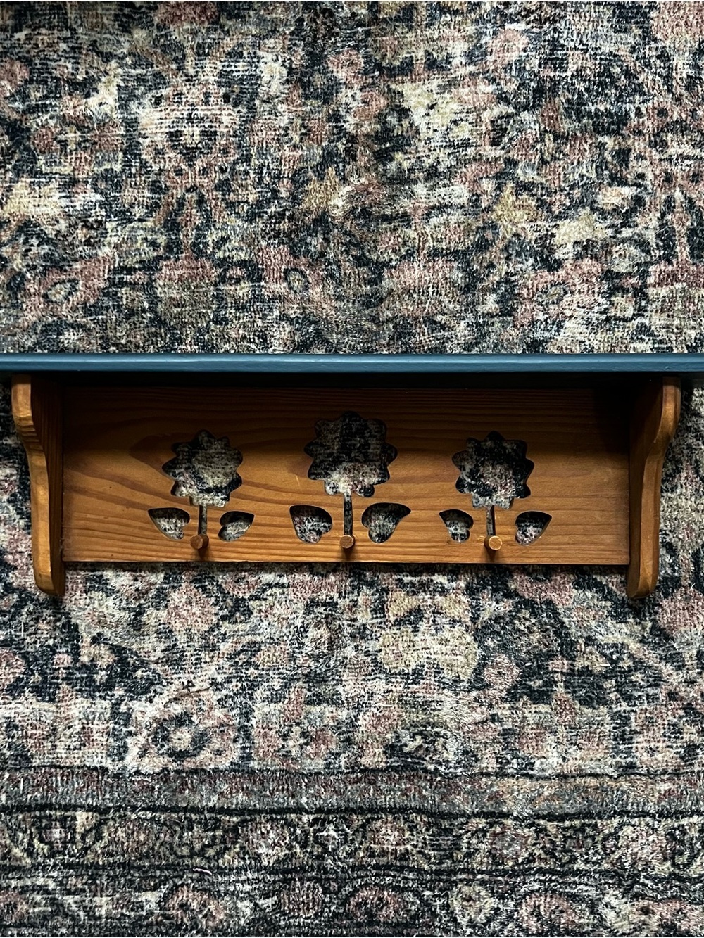 Vintage Wooden Floral Wall Shelving Hook Rack